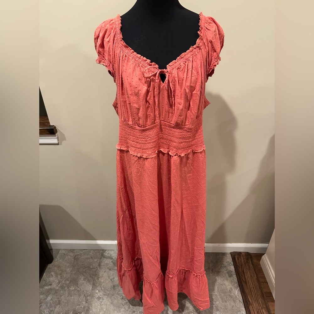 Old Navy Coral Ruched Ruffled Maxi Sundress